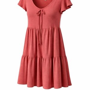 Coral Tie-Front Tiered Mini Dress